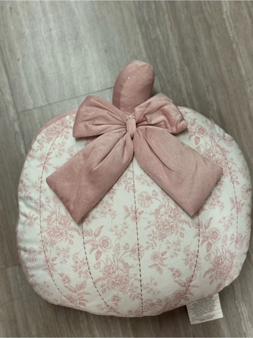 Pink Floral Pumpkin Accent Pillow with Bow